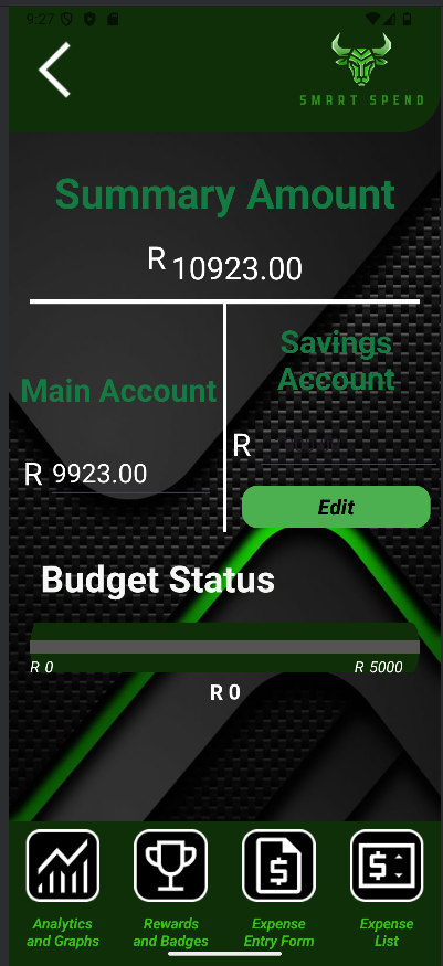 SmartSpend dashboard screen