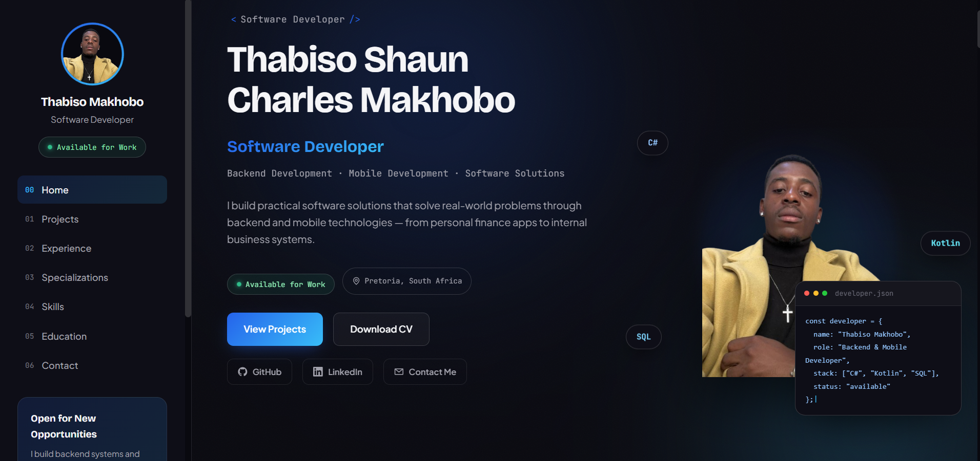 Portfolio website homepage